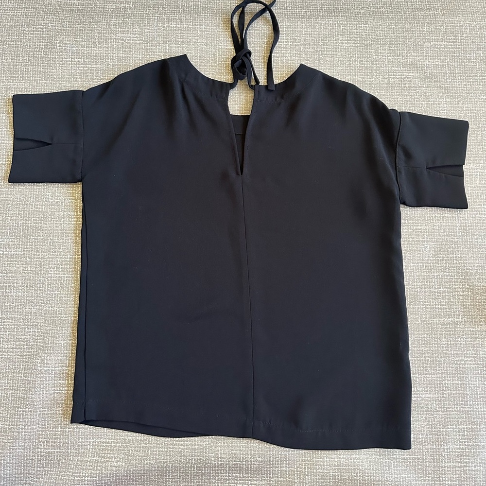 Madewell Black Boxy Blouse XXS Oversized Back Tie Short Sleeve Top Minimalist